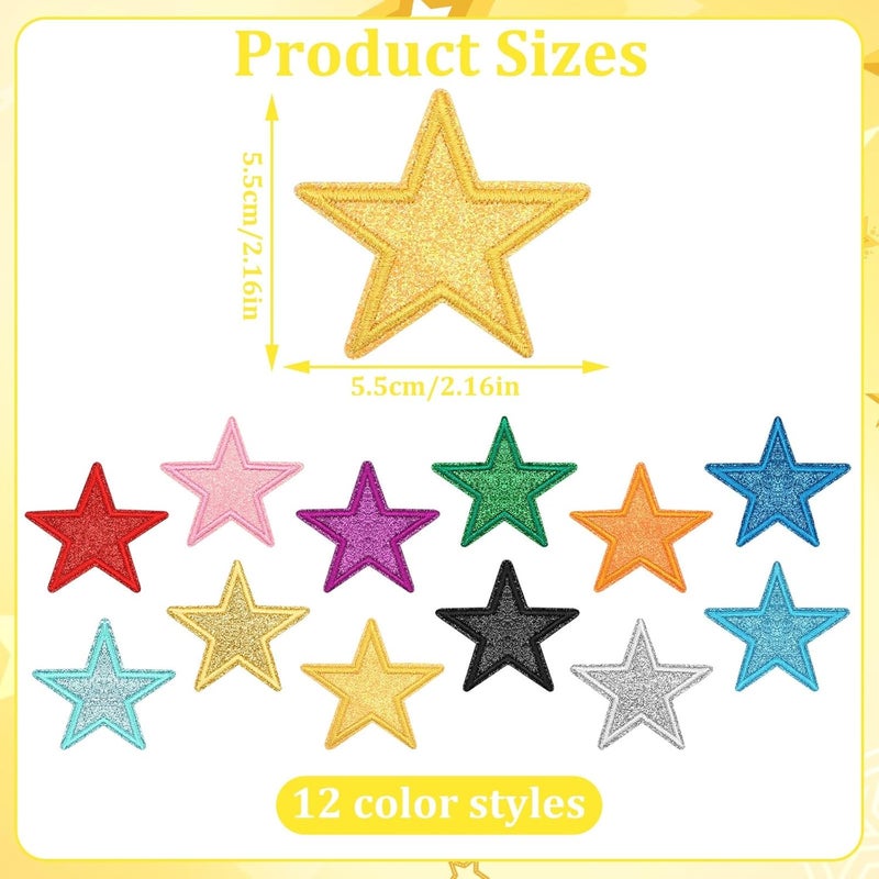 Augsun 30pcs Glitter Star Iron on Patches Clothing Embroidered Colorful Shiny Star Sew on Patches Applique Repair Patch ﻿DIY Crafts for Clothing Jacket Jeans Pants Dress Backpack Hat Decorations - Image 2
